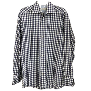 Eton Blue/White Check Button Down Long Sleeve Dress Casual Shirt. Size Large.